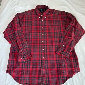 Ralph Lauren Men’s Size XL Red Plaid Button Down Long Sleeve Blake Cotton Preppy